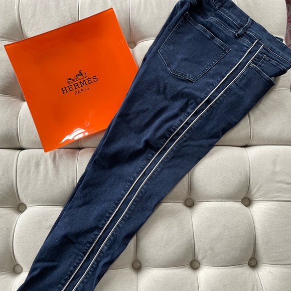 Ann Taylor Denim - Ann Taylor Dark Blue Skinny Jeans with White Stripe